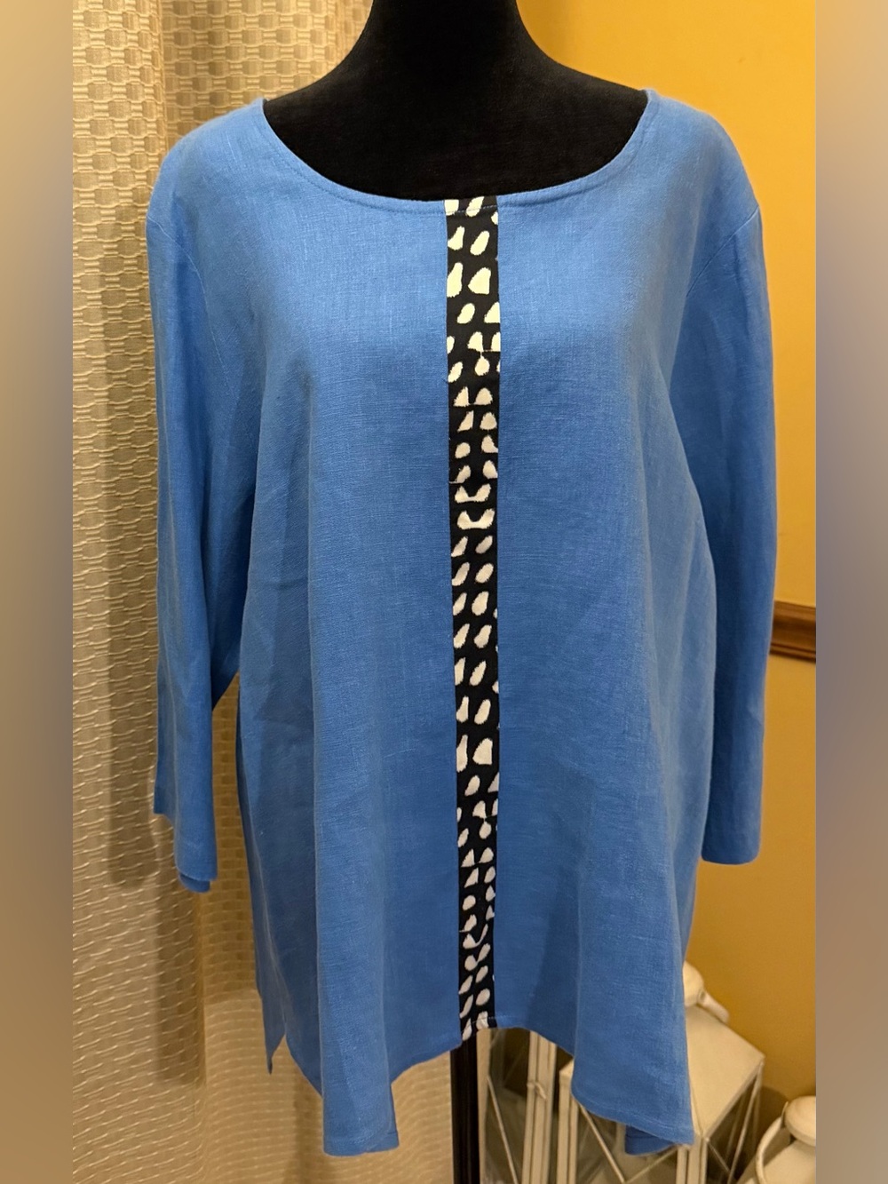 Christopher Calvin Relaxed Blue Women's Tunic Center Contrast Stripe 100% Linen